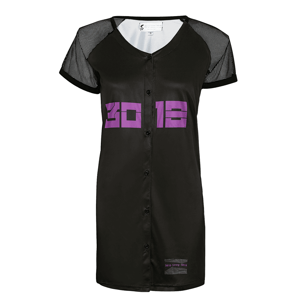 Black polyester short sleeve women jersey dress.