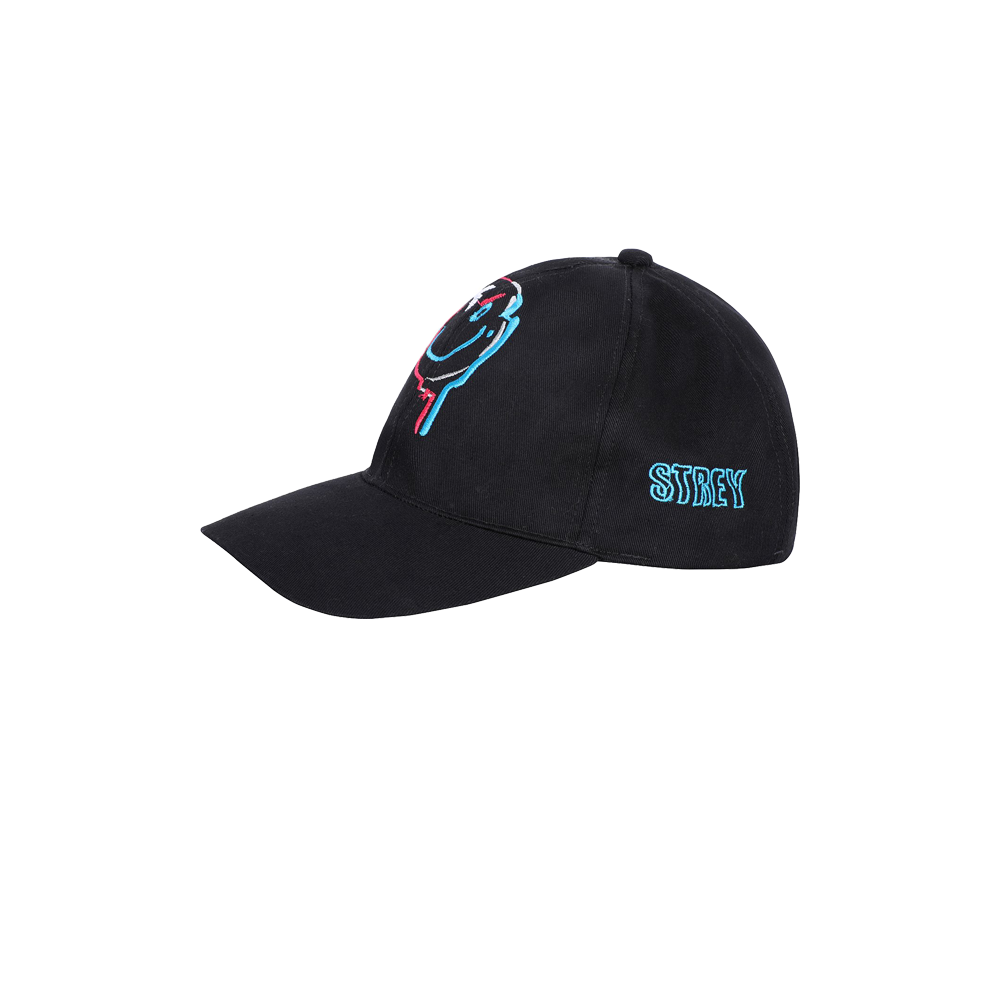 Embroidered drip smile cap side view