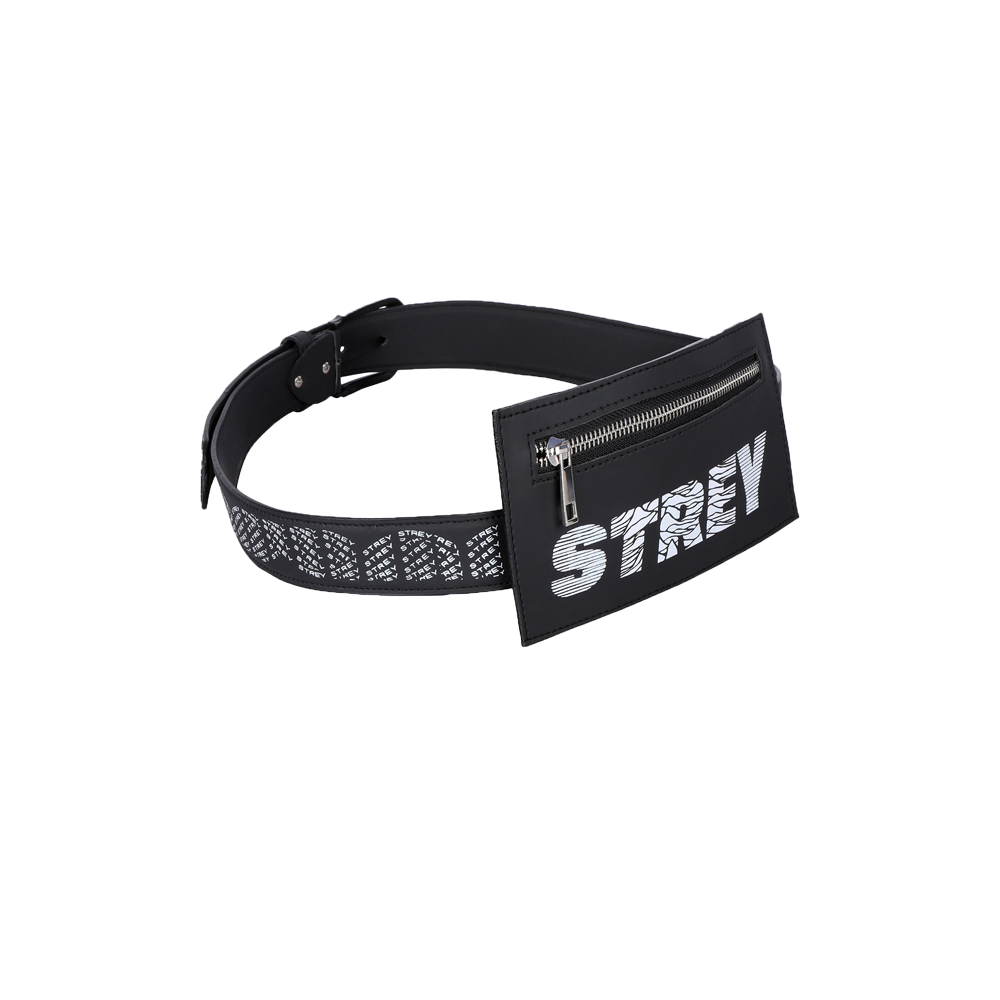 Side view of Strey waves belt pouch with strey and a chain in the front