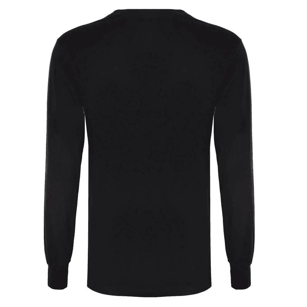 Back side of a Black full sleeve round neck T-shirt with Elastic around the wrist