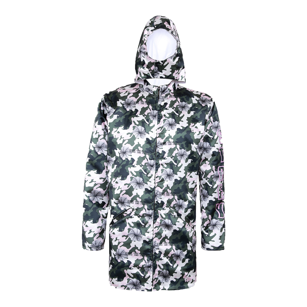 printed green and white unisex hoodie with strey written on the sleeves and pockets in the front
